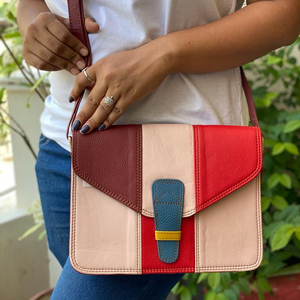 Bandolera de cuero para mujer, bolso de hombro de piel reciclada, bandolera multicolor - Product Image 1