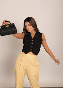 Black Solid Relaxed Western <b>Top</b> With Closer 4 Buttons Elegant <b>Women</b> Wholesale Summer Clothes <b>Tops</b> Pure Cotton Short Sleeve <b>Top</b> - Product Image 2