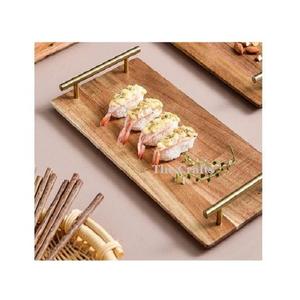 Plateau de service en bois de la plus grande qualité avec poignées en fer Plateau pour desserts et collations pour la maison et l'hôtellerie à vendre - Product Image 5