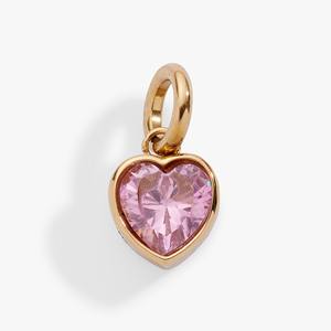 Pendentif en quartz rose en forme de cœur, pierre de naissance d'octobre, pierre précieuse rose plaquée or, charme délicat fait à la main, bijoux pour femmes - Product Image 1