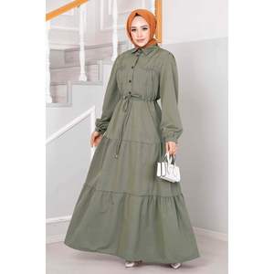 Robe longue hijab à demi-boutons vert amande - Product Image 2