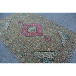 Authentic Large Vintage Turkish Rug 6.2 X 9.5ft Classic <b>Brown</b> Red Patchwork Design <b>Wool</b> Latex Rectangular Hallway for Room Decor - Product Image 4