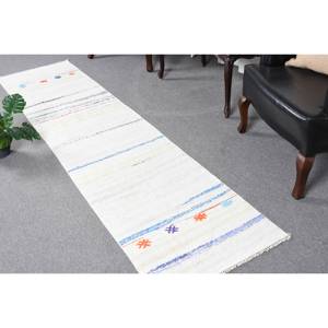 Tapis moderne blanc bleu 2,1x8,9 pieds Tapis turcs - Product Image 1