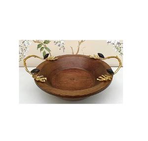 Bol en bois pour la maison et parties disponibles à prix abordable en bois bol avec tige en laiton et feuille conception en bois bol - Product Image 1