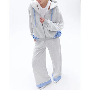 Haute qualité usine 2 pièces cordon ensemble surdimensionné à glissière coton Polyester matériel femmes séchage rapide respirant survêtement ensemble - Product Image 3