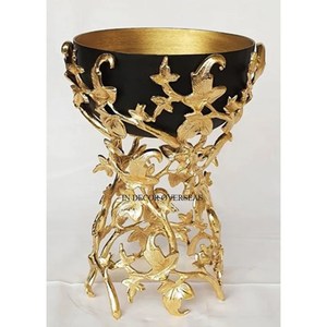 Quemador de incienso de forma redonda de Metal con recubrimiento en polvo de Color negro más vendido con soporte de diseñador Interior y Floral chapado en oro - Product Image 1