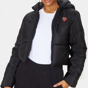 Chaqueta de bombardero de invierno de talla grande para mujer, capucha de algodón cálido transpirable, bordado, estampado de logotipo personalizado, forro de nailon, procesamiento en bruto - Product Image 1