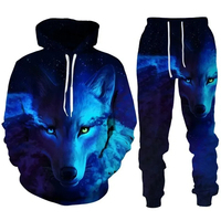 Ensemble de survêtement pour femme avec impression 3D de loup, sweat à capuche/pantalon, pulls à manches longues, streetwear décontracté, taille oversize, automne-hiver