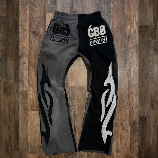 White flare + Black Sweatpants