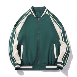 Chaquetas de béisbol al por mayor de alta calidad, abrigo informal a rayas de manga larga con cremallera y cuello levantado, chaqueta universitaria informal que combina con todo - Product Image 3