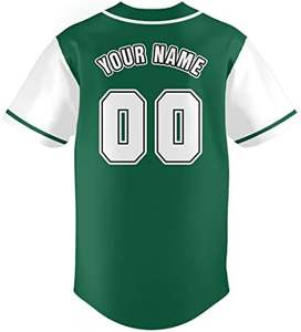 Camiseta de béisbol unisex personalizada Camiseta verde con botones, número de nombre personalizado, uniforme deportivo unisex, sublimación de Softbol - Product Image 3