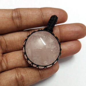 100% Natural Rose Quartz Round Cabochon Thread Wrapped Pendant Gypsy Look Unisex Pendant Christmas Gift Beach <b>Jewellery</b> - Product Image 3