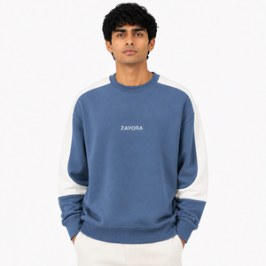 Sweat-shirt décontracté pour homme, bleu et blanc contrastant, manches raglan, bordure côtelée, coupe décontractée, personnalisable, vente en gros de sweats à capuche - Product Image 1