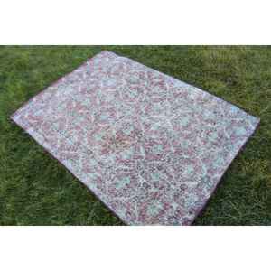 Alfombra Vintage, Alfombra Turca Decorativa de 3.8x5.3 pies, Alfombra de Lana con Bordes Rojos y Azules - Product Image 2