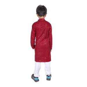 TRILOKI Kids Kurta Set for Boys <b>Red</b> Rayon Indian Traditional Ethnic Wear with Sequined Embroidery Pakistani Dress Style PARKID14 - Product Image 4