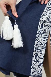 Ukrainian Embroidered Long <b>Balloon</b> Sleeves Knee Length <b>Round</b> Neck Exclusive Women Dress Luxury Ukrainian Long Sleeve Calf Length - Product Image 3