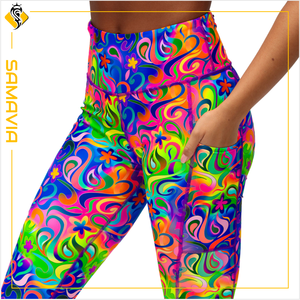 Mallas Capri de compresión transpirables SAMAVIA para mujer, ropa de gimnasio activa de cintura alta para correr, decoración de encaje, estilo de invierno ajustado - Product Image 3