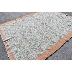 Turkish Vintage Rug 7.2x10.3 ft (220x314 cm), <b>Brown</b> Striped <b>Wool</b> Rug - Product Image 2