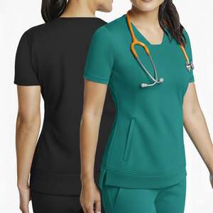 Uniforme Médico Profesional para Mujer, Cuello en V, Manga Corta, Azul Marino y Negro, Corte Atlético, Uniforme de Hospital - Product Image 5