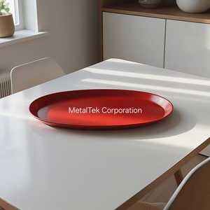 Plateau de service rouge ovale couleur personnalisée plateaux de vanité en métal de table décoratifs de haute qualité utilisation polyvalente pour restaurant hôtel - Product Image 3
