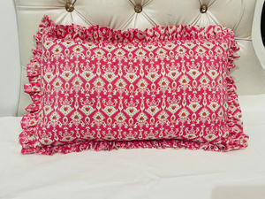 Blockprint Ruffle Cushion Cover With Strip Indian Cotton Frill <b>Pillowcase</b> Rectangular <b>Square</b> Pillows Bohemian Decor Pillows - Product Image 2