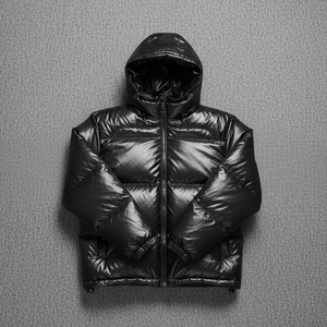 Blouson d'hiver pour homme sur mesure OEM, brodé, à capuche, surdimensionné, coupe-vent, imperméable, tendance, matelassé, brillant, devant droit - Product Image 2