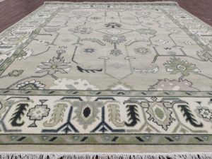 Tapis en laine Oushak au motif floral traditionnel fait à la main vert sauge rose tapis oriental en coton doux de haute qualité pour le salon - Product Image 3