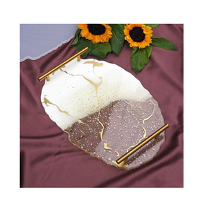 Plateau de service en résine époxy Meilleur produit Décoration Biscuits Alimentaire Résine époxy Bule et Résine blanche Plateau de service de couleur - Product Image 5