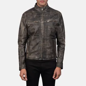 Echt Lederen Schapenvacht Aniline Rits Iconische Distressed Bruine Mannen Biker Jack Met Gewatteerde Viscose Voering Binnen Buiten Pocke