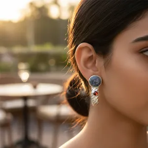 Pendientes Largos de Plata 925 con Piedra Azul, Joyería de Moda para Mujer - Product Image 3
