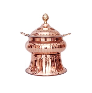 ถาดเสิร์ฟอาหารทรงกลม ทำจากทองแดงแท้ ขัดเงา ทนทาน ชุบเงิน พร้อมอุปกรณ์อุ่นอาหาร - Product Image 6