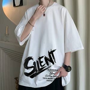 Etiquetas interiores gratis y tu tarjeta con logotipo Camiseta de algodón de peso pesado personalizada para hombres Camiseta en blanco con estampado Camiseta básica para hombres - Product Image 1