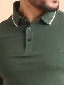 Piqué mercerisé élégant pour col polo demi-manche T-Shirt motif solide confortable 100% coton Olive tricoté tissu pour tout - Product Image 2