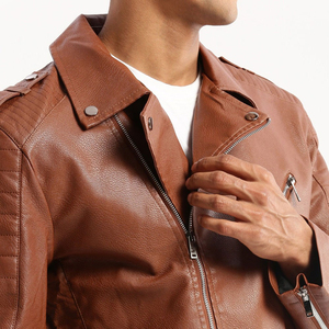 Vente en ligne de veste en cuir de motard imperméable pour hommes col montant veste en cuir pour hommes bon marché service OEM ODM respirante - Product Image 6