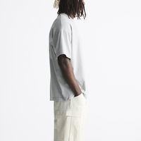 T-shirt décontracté pour homme, coupe ample, col montant, 100% coton jersey, super épais 220 g/m², design oversize à épaules tombantes, uni