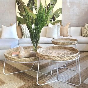 โต๊ะหวายตกแต่งโต๊ะแบบนอร์ดิกพร้อมฐานเป็นมิตรต่อสิ่งแวดล้อมเคลื่อนย้ายได้กันลื่นน้ำหนักเบา - Product Image 2