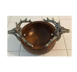 Cuenco de madera de Acacia con mango de ciervo, artículo decorativo de boda, tamaño personalizado - Product Image 1
