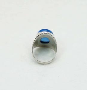 925 argent sterling massif mois de juin pierre de naissance calcédoine bleue avec sertissage de lunette bague de forme ovale - Product Image 3