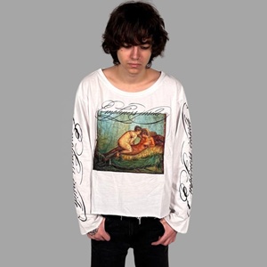 Custom Boxy Fit Cropped Long Sleeve <b>Vintage</b> <b>T</b> <b>Shirt</b> for Women <b>Vintage</b> Print Raw Hem Streetwear Cotton Casual Fashion Tee OEM - Product Image 3