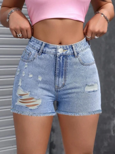 Shorts en jean pour femmes, taille mi-haute, coupe régulière, été, écologiques, 100% coton, lavage coloré, imperméables, respirants, séchage rapide - Product Image 4