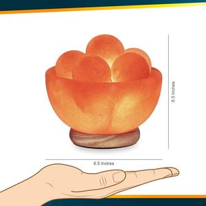 Lámpara de tazón de sal rosa del Himalaya ecológica con rocas esféricas y base de madera para decoración de oficina en casa - Product Image 1