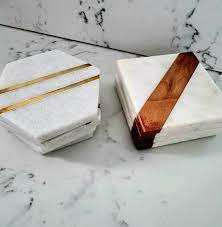 ชุดถาดรองแก้วหินอ่อนสีขาวลายฟอยล์สีทองที่รองแก้วหินอ่อนหินอ่อนสีขาวรูปหัวใจรูปทรงตามสั่ง - Product Image 4