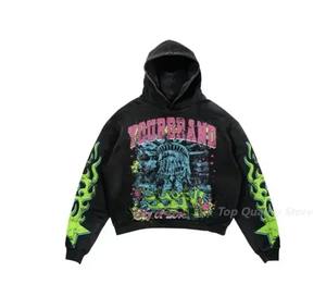 Sweat à capuche en coton surdimensionné avec logo personnalisé, imprimé tête de mort délavée à l'acide, vintage, délavé, pour homme - Product Image 6