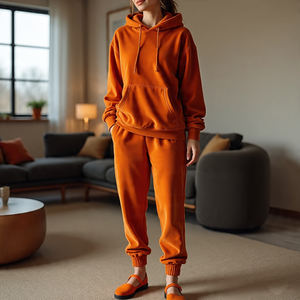 Vente en gros Sweat à capuche en velours avec fermeture éclair Survêtement pour dames Veste à fermeture éclair en velours épais Pantalon de survêtement Survêtement pour femmes - Product Image 4