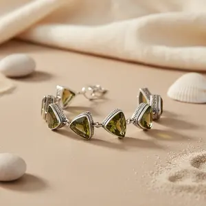 925 <b>Silver</b> Citrine Statement Jewelry for Women Fashion <b>Chain</b> & Link <b>Bracelet</b> - Product Image 1