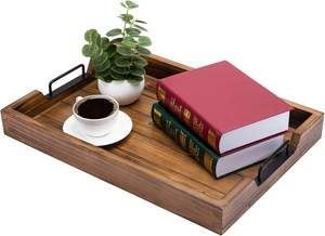 Plateau de rangement en bois massif de qualité supérieure avec poignées métalliques robustes, grande taille, design durable pour la cuisine, la salle à manger, la table basse, l'usage domestique - Product Image 3