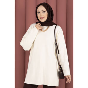 เสื้อทูนิคไหมพรมคอกลมสีครีมแบบลำลองสำหรับฤดูหนาวลายพิมพ์ - Product Image 2