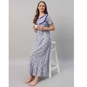 Camisón Elegante de Verano para Mujer, 100% Algodón con Encaje y Estampado Floral - Product Image 1