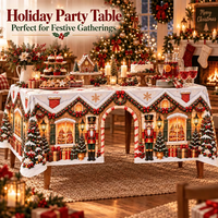 Nappe de Noël en polyester motif maison de pain d'épices, plusieurs styles, pour décorations de table de fête et de dîner