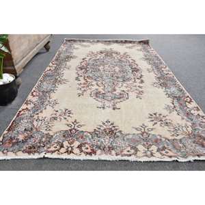 พรมตุรกีโบราณ3.8 x 6.8ft เบจสีเทางานเย็บปะทำด้วยมือผ้าขนสัตว์ลาเท็กซ์การออกแบบสำหรับข้างเตียงสี่เหลี่ยมผืนผ้าห้องโถงสไตล์วินเทจใหม่ - Product Image 4